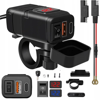 FreedConn motorkerékpárra szerelhető töltő USB+USB-C QC3.0 gyorstöltő, MC1N-PD