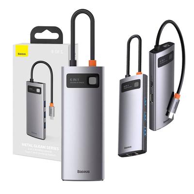 Baseus Metal Gleam Series 6in1 hub, USB-C - 3x USB 3.0 + HDMI + USB-C PD + Ethernet RJ45, CAHUB-CW0G