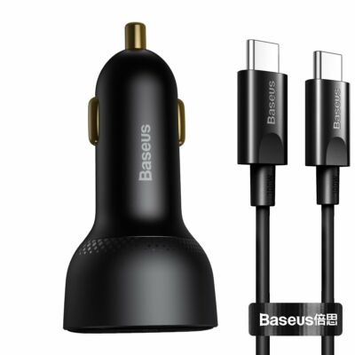 Baseus Superme USB szivargyújtós töltő, USB-C, 100W + USB-C kábel, fekete