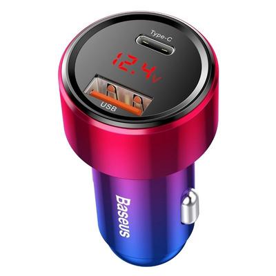 Baseus Magic USB + USB-C QC 4.0 PD 45W autós töltő, piros-kék