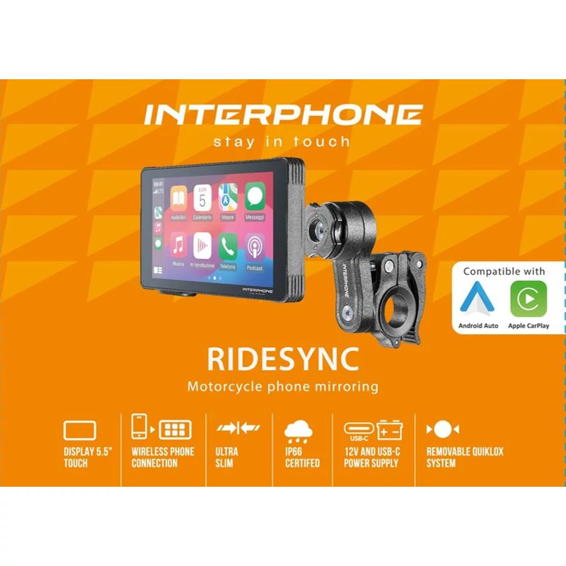 Interphone RIDESYNC 55 motorkerékpár, Apple CarPlay, Android Auto