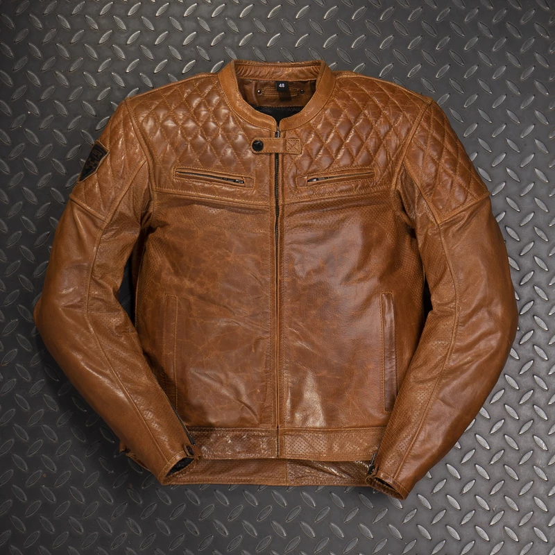 4SR NEW Scrambler II Cognac Motoros Bőrkabát