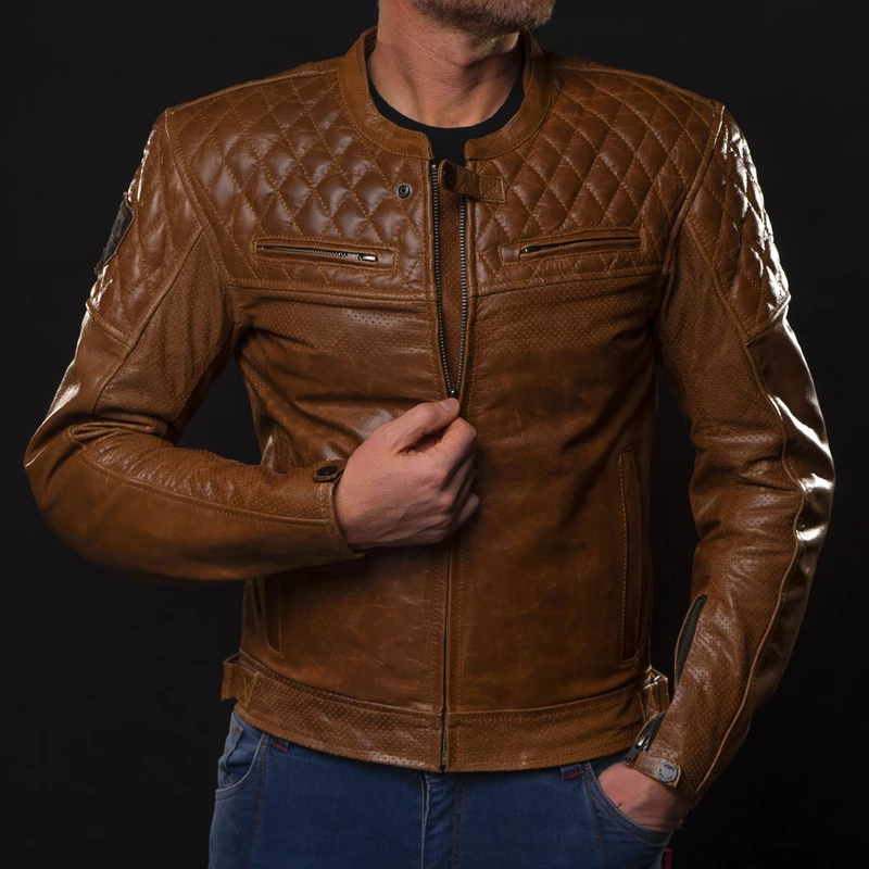 4SR NEW Scrambler II Cognac Motoros Bőrkabát