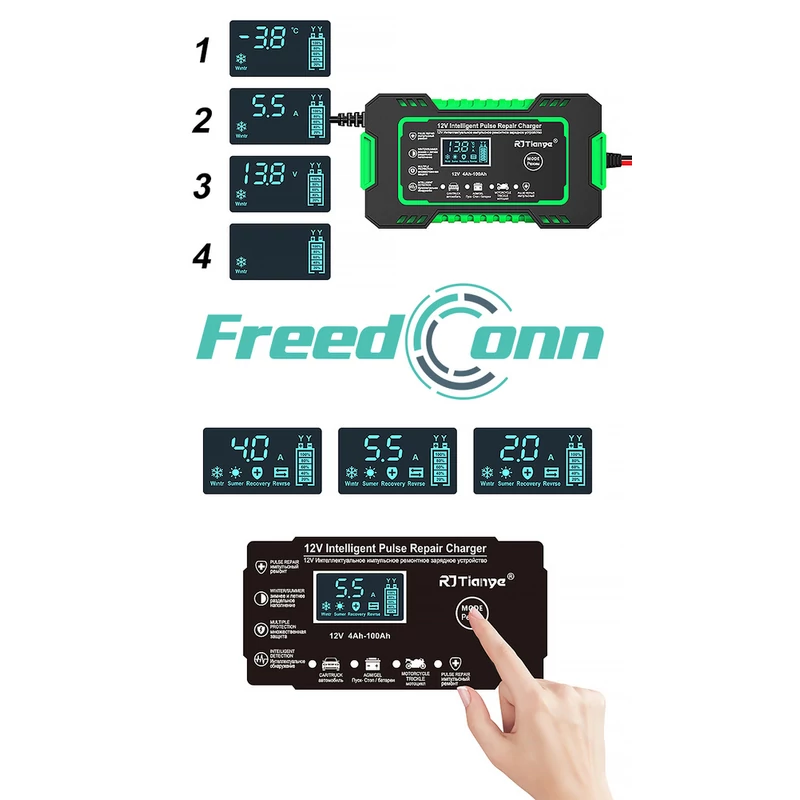 FreedConn RJ-C 120501A 12V 6A automatikus akkumulátor töltő
