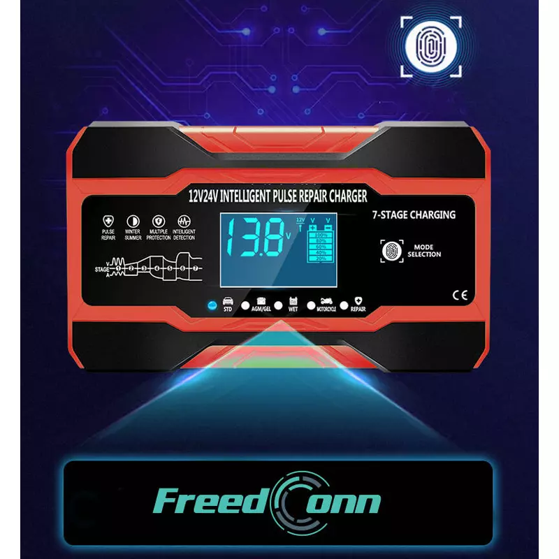 FreedConn RJ-C 121001A 12V 24V automatikus akkumulátor töltő