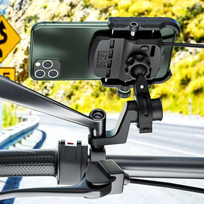 FreedConn kormányra vagy csavar alá rögzíthető motoros telefontartó, USB aljzattal, MC10k-02