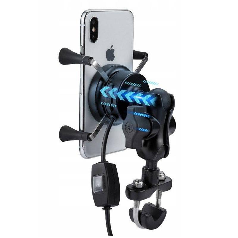 FreedConn X motoros telefontartó, wireless töltéssel, USB aljzattal, kormányra és csavar rögzítéssel MC7W