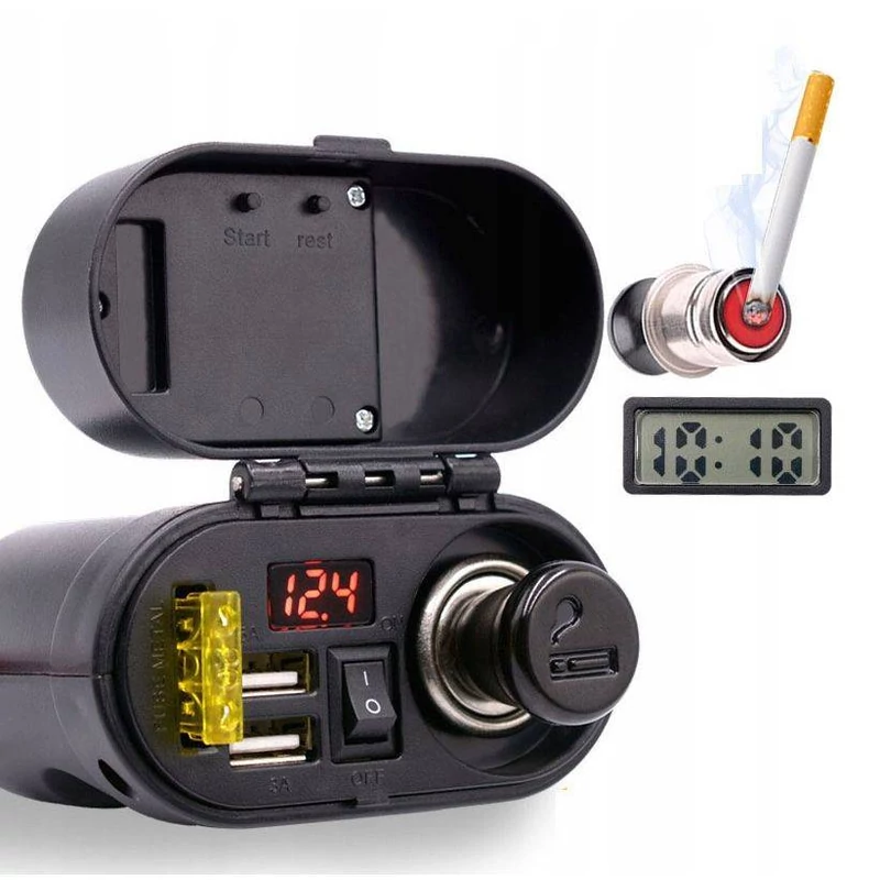 FREEDCONN  vízálló gyorstöltő, 2 x USB, LED világítással,voltmérővel, órával, 3.1A, MC16