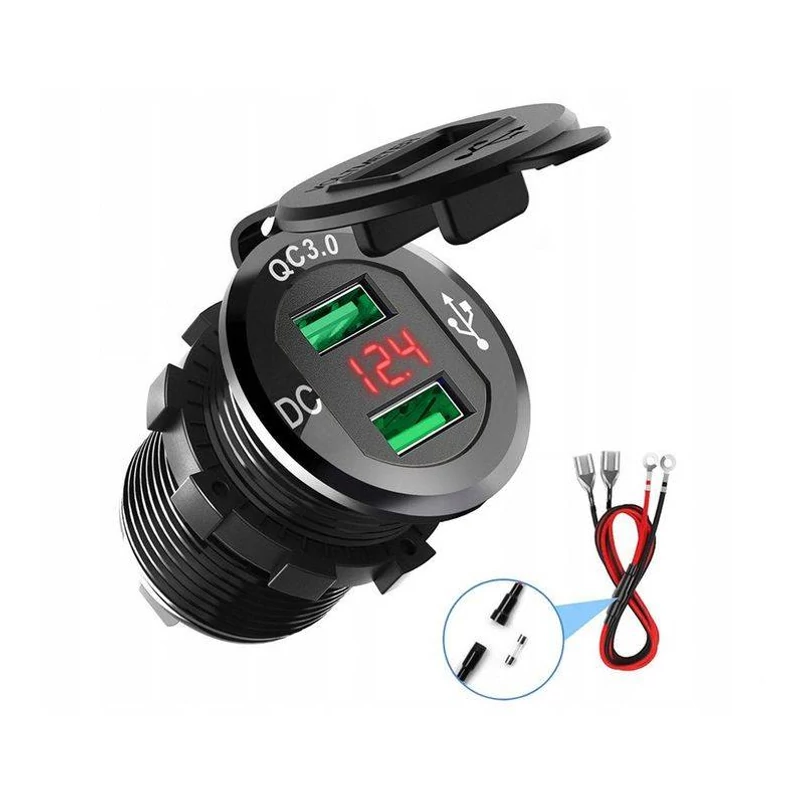 Freedconn vízálló gyorstöltő motorhoz, rollerhez, quadhoz, motorcsónakhoz, MC3084G, 2x USB QC3.0