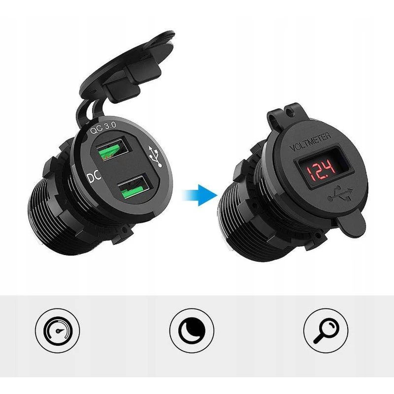 Freedconn vízálló gyorstöltő motorhoz, rollerhez, quadhoz, motorcsónakhoz, MC3084G, 2x USB QC3.0