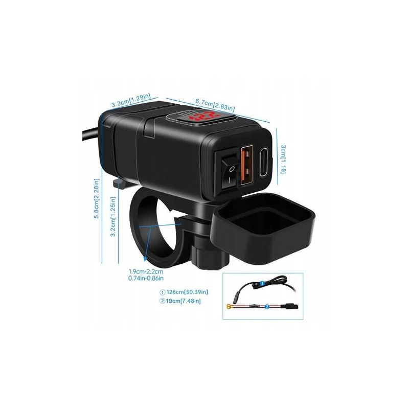 FreedConn motorkerékpárra szerelhető töltő USB+USB-C QC3.0 gyorstöltő, MC1N-PD