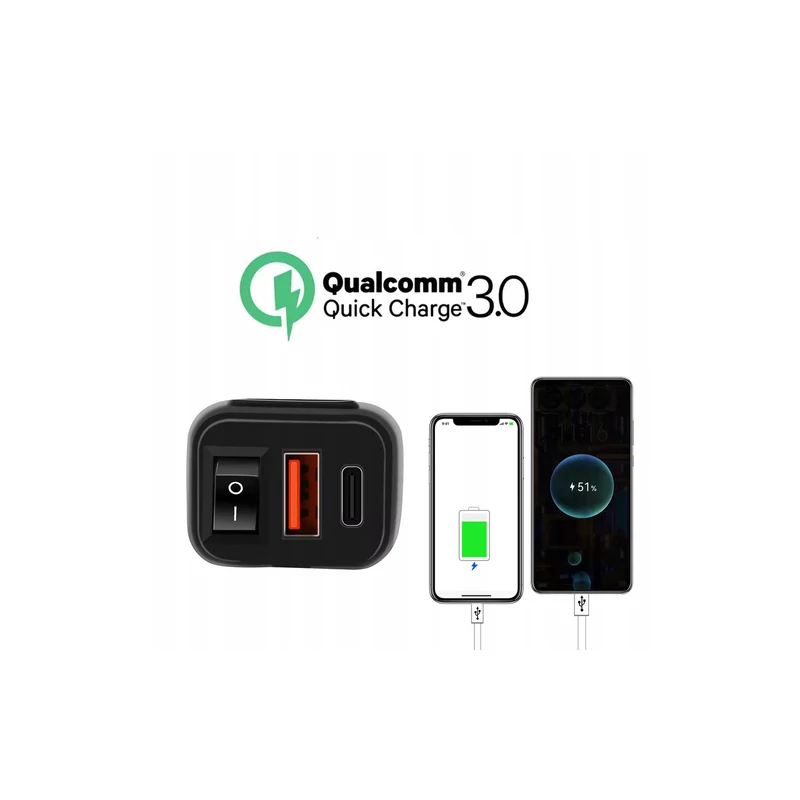 FreedConn motorkerékpárra szerelhető töltő USB+USB-C QC3.0 gyorstöltő, MC1N-PD