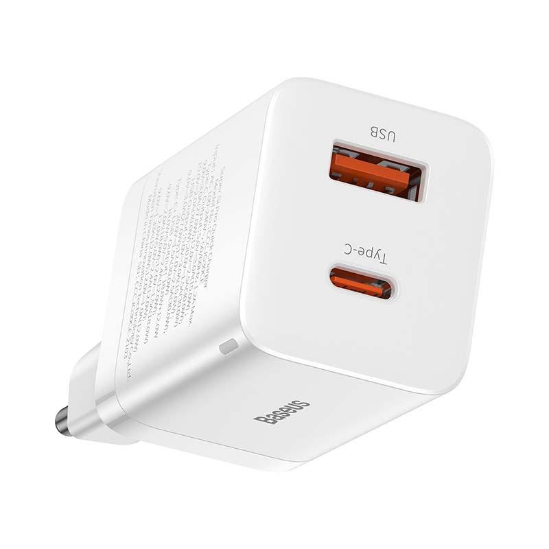 Baseus Super Si Pro gyorstöltő USB + USB-C 30W, fehér