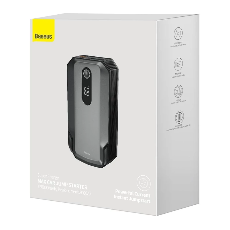 Baseus Super Energy Max autós gyorsindító, Jump Starter Powerbank / Indító, 20000mAh, 2000A, USB, fekete