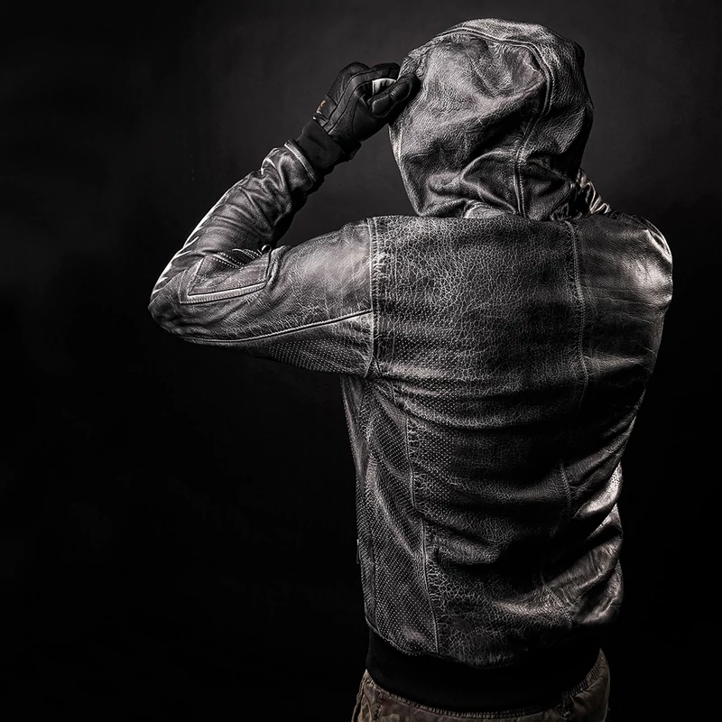4SR Hoodie, kapucnis motoros bőrkabát