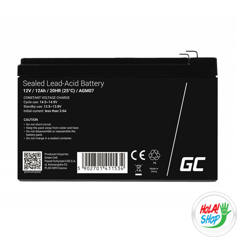 Rechargeable Battery AGM VRLA Green Cell AGM07 12V 12Ah (for UPS, alarm, toys, motor)