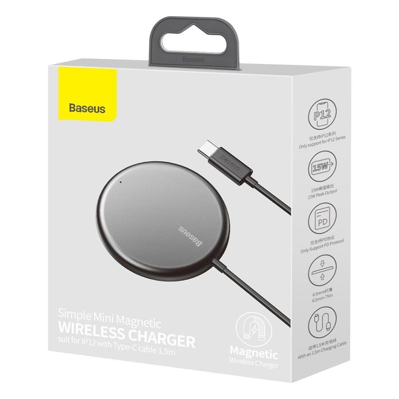 Baseus Simple Mini MagSafe indukciós töltő mágnessel, 15W (fekete)