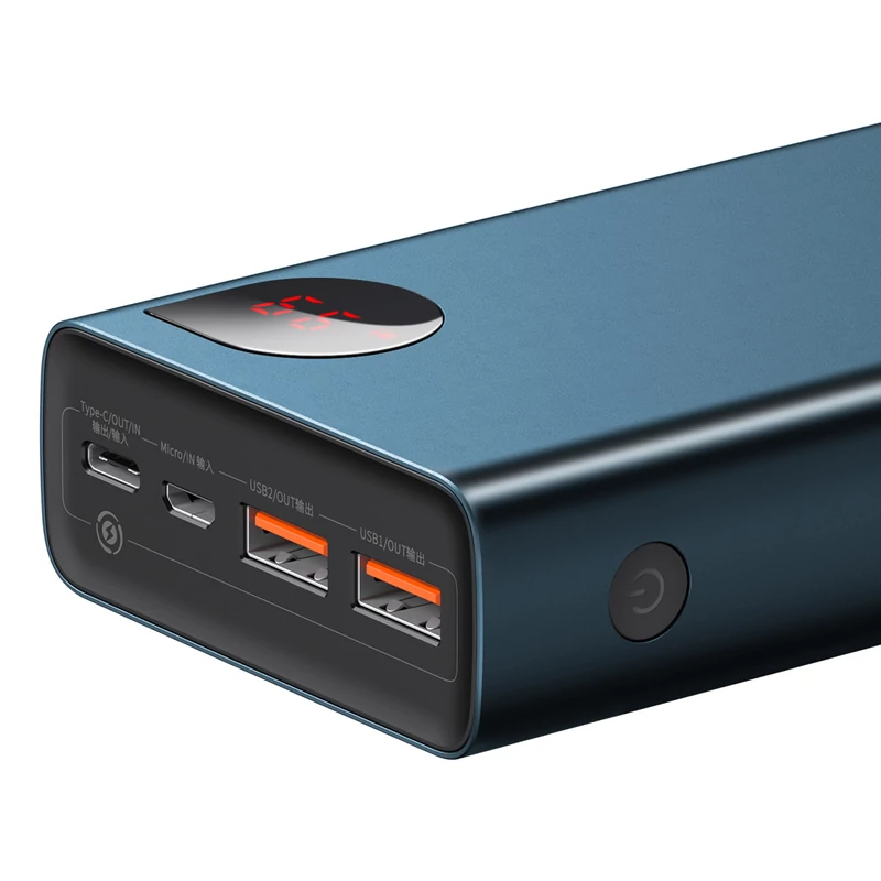 Powerbank Baseus Adaman Metal 20000mAh, PD, QC 3.0, 65W, 2xUSB + USB-C + mikro USB, (kék)