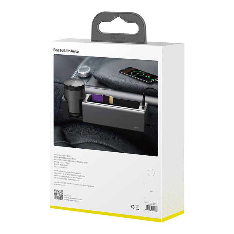Baseus Deluxe fém autós rendszerező pohártartóval, 2x USB töltővel (fekete)