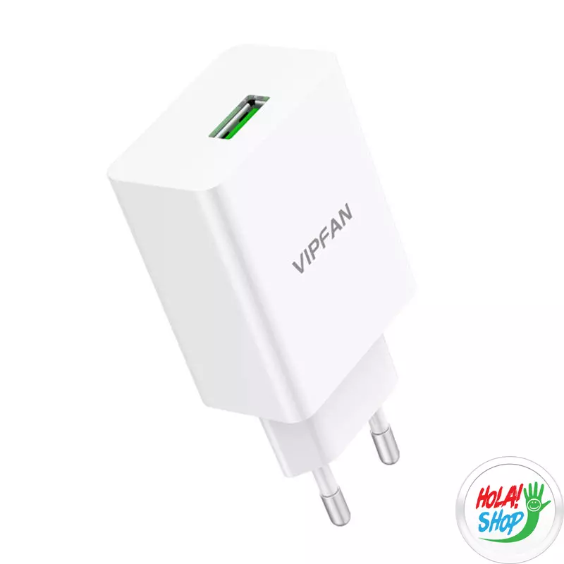 Vipfan E03 hálózati töltő, 1x USB, 18W, QC 3.0 + Lightning kábel (fehér)