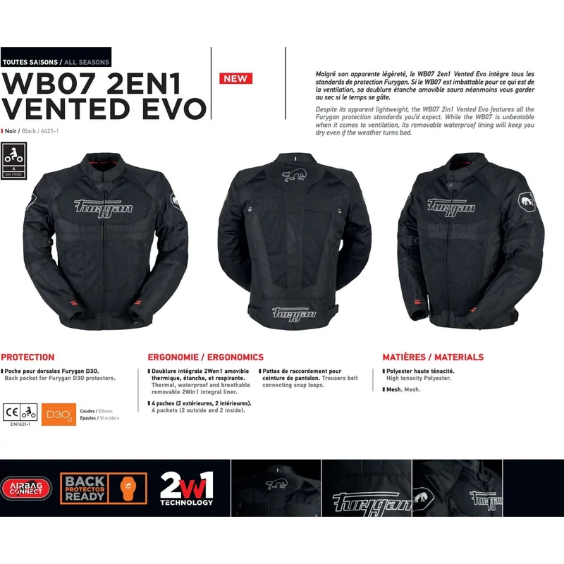 Furygan WB07 2in1 Vented Evo hálós kabát, vízálló-thermo béléssel 3XL