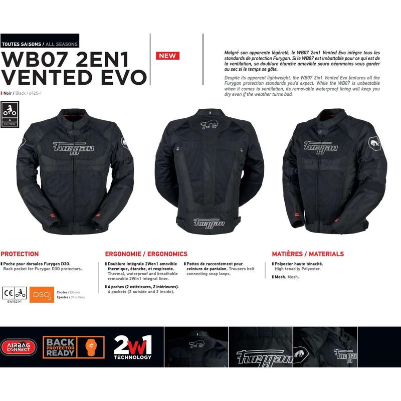 Furygan WB07 2in1 Vented Evo hálós kabát, vízálló-thermo béléssel